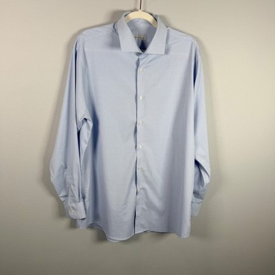 Perry Ellis Portfolio Light Blue Micro Check Dress Shirt 17 34/35 Lightweight