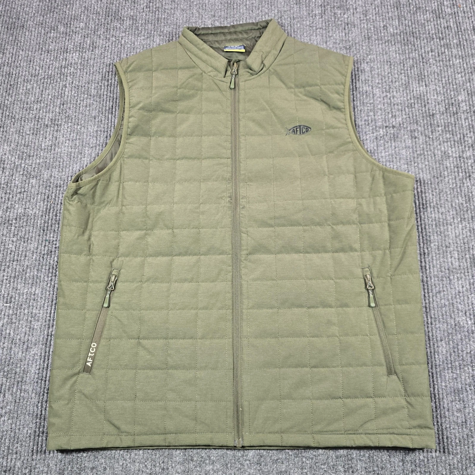 AFTCO Vest Mens 2XL Green Quilted Full Zip Insulated Fishing Outdoor Lightweight