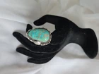 Large Turquoise Sterling Silver Oval Cabochon Vintage Statement Ring Sz 5.75