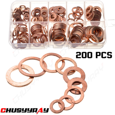 #ad 200pcs Copper Crush Washer Kit 9 Size Metric Sealing Oil Drain Plug Banjo M5 M14 $13.99