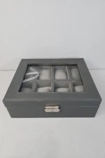 8 Slot Lockable Watch Box Organizer Case Display - Gray Faux Leather Wrapped
