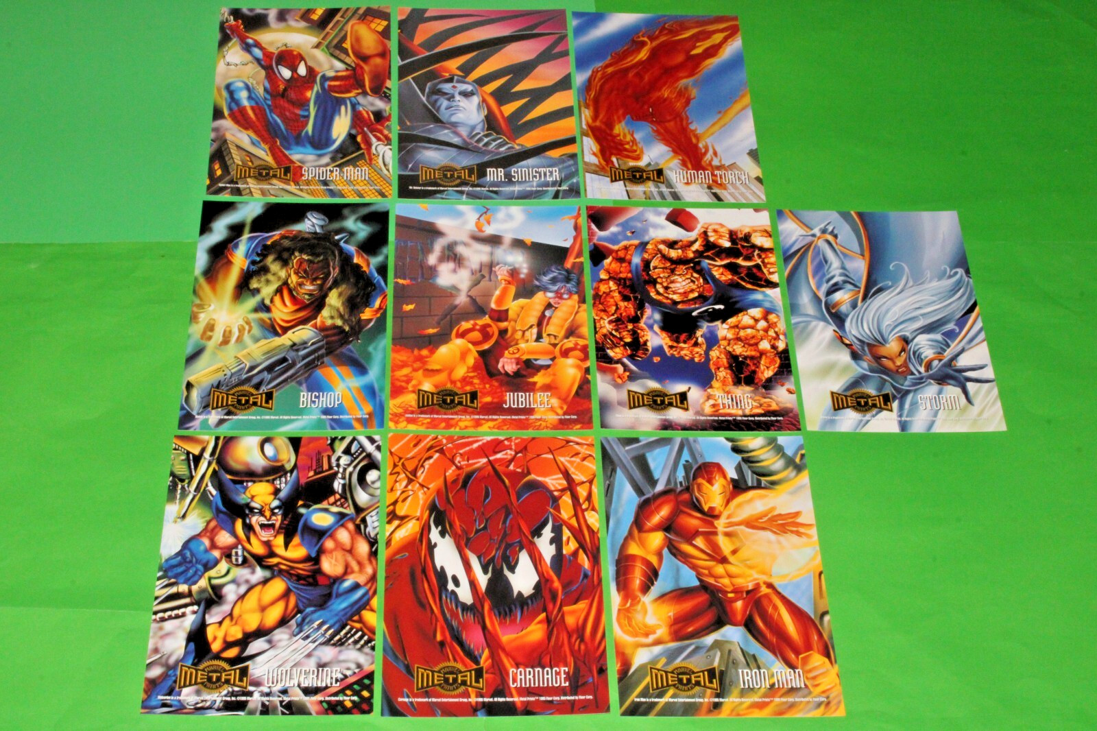 1995 MARVEL METAL PRINTS JUMBO 10 CARD SET WOLVERINE SPIDER-MAN CASE TOPPERS