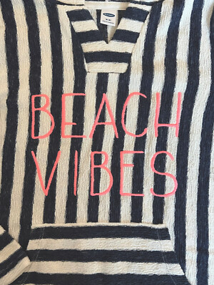 BNWT Old Navy  BEACH VIBES  Terry Hooded Swim Cover-up Caftan Girls M 8
