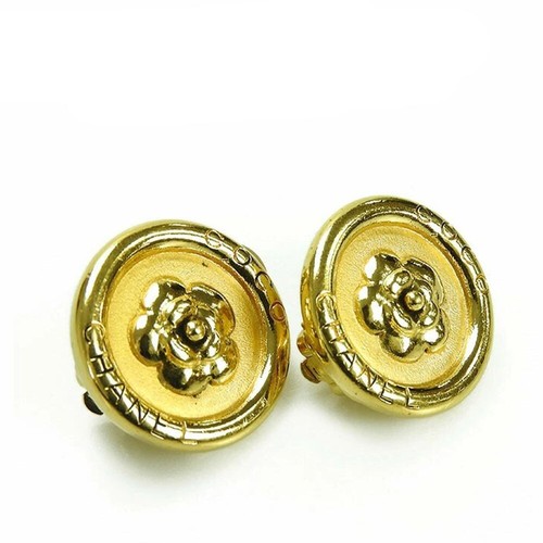 CHANEL Earrings Coco Logo Mark Rare Vintage Gold CC Logo Camellia 97 - Picture 3 of 3