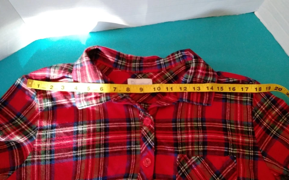 Maxi Camisón Pijamagram 100% Algodón Talla MD Rojo Cuadros Manga Larga Foto 3 de 4