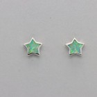 Green Opal Star Fire Opal Stud / Post Earrings 925 Sterling Silver Rhodium #676e