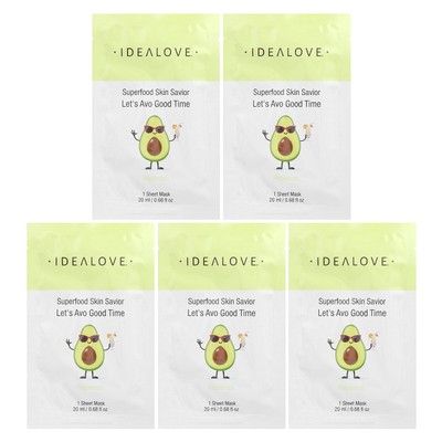 Superfood Skin Savior, Let's Avo Good Time, 5 Beauty Sheet Masks, 0.68 fl oz (20