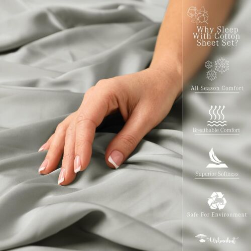 Breathable Sateen 4 Pc Egyptian Cotton Full Sheet Set with Deep Pocket - Grey - Picture 8 of 11