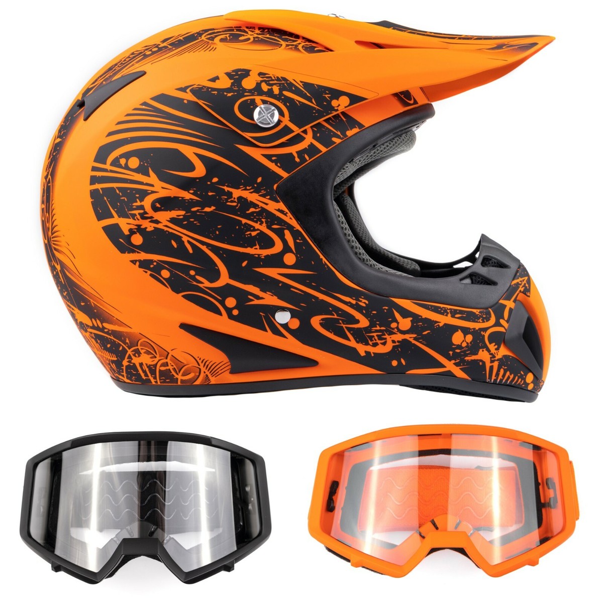 candy orange motorcycle helmet Adult Matte Orange Motocross Helmet Combo Black Orange Goggles DOT Off-road  ATV