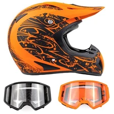 Adult Matte Orange Motocross Helmet Combo Black Orange Goggles DOT Off-road ATV
