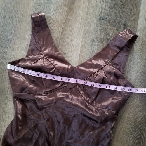 Sz 13 (fits 8) Y2K Vintage Zum Zum Niki Livas Chocolate Brown Satin Gown Dress - Bild 7 von 10