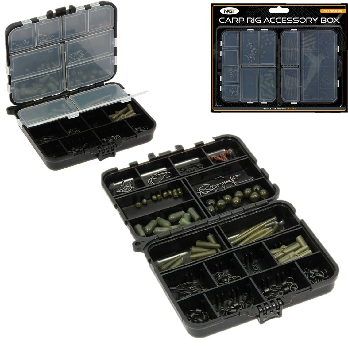 Fishing Terminal Tackle Carp Rig Accessory Box 175pc Hooks Beads Swivels Clips - Image 3