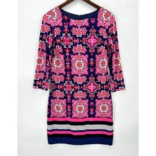 Vince Camuto Dress Womens Shift 3/4 Sleeve Batik Lined Back Zip Multicolor 6