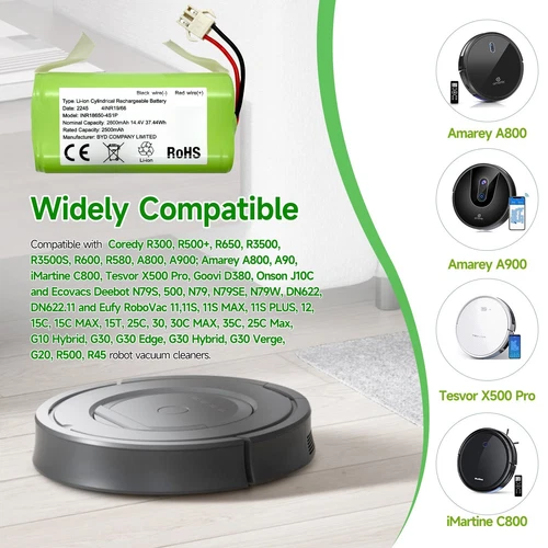 Batería para Eufy RoboVac 11/11S/11S Max/12/15C/15T/15C Max/30/30C con tornillo EE. UU. - Imagen 2 de 9