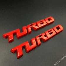 2Pc 3D Turbo Car Side Fender Rear Trunk Emblem Metal Badge Decals Sticke (Red)