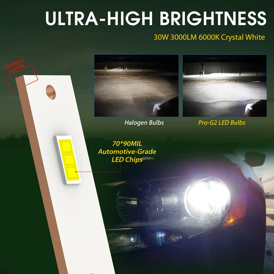 Custom LED Headlight Bulbs Regular Low Beam for Volkswagen Golf 2010-2017 - Image 2 of 4