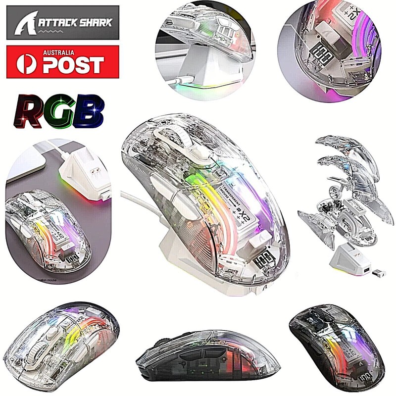 Attack Shark X2PRO Gaming Mouse Transparent Optical Wireless Wired RGB PC USB