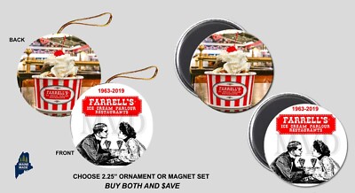 FARRELLS ICE CREAM Ornament / Magnet Set  Vintage Defunct Collectible Restaurant