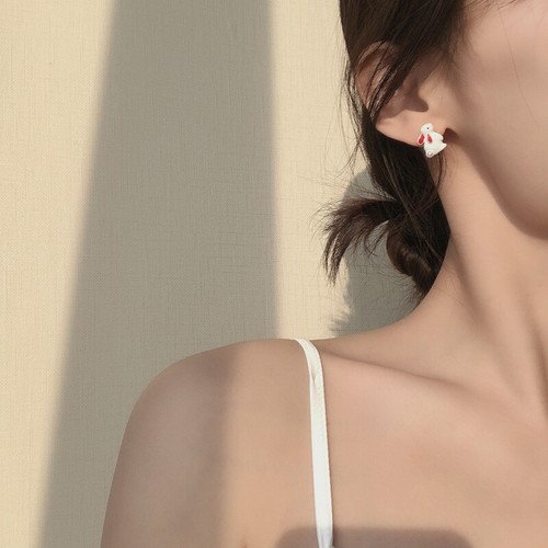 Fashion Rabbit Heart Asymmetrical Earrings Stud Charm Jewelry Women Wedding Gift - Picture 4 of 6