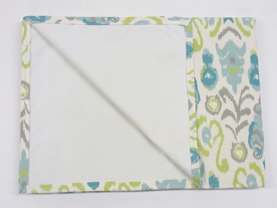 Custom Made Tablecloth ~ Ikat Blue Gray Green Ivory ~ 34 X 50 Rectangular NEW - Image 2 of 2