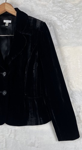 Semantiks Anthropologie Whimsy Goth Crushed Black Velvet Lined Jacket Blazer 8P - Bild 6 von 19
