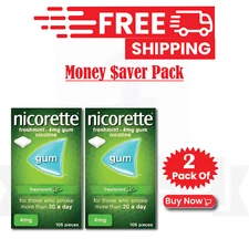 Nicorette Gum Freshmint 4mg 105ct-PACK OF 2