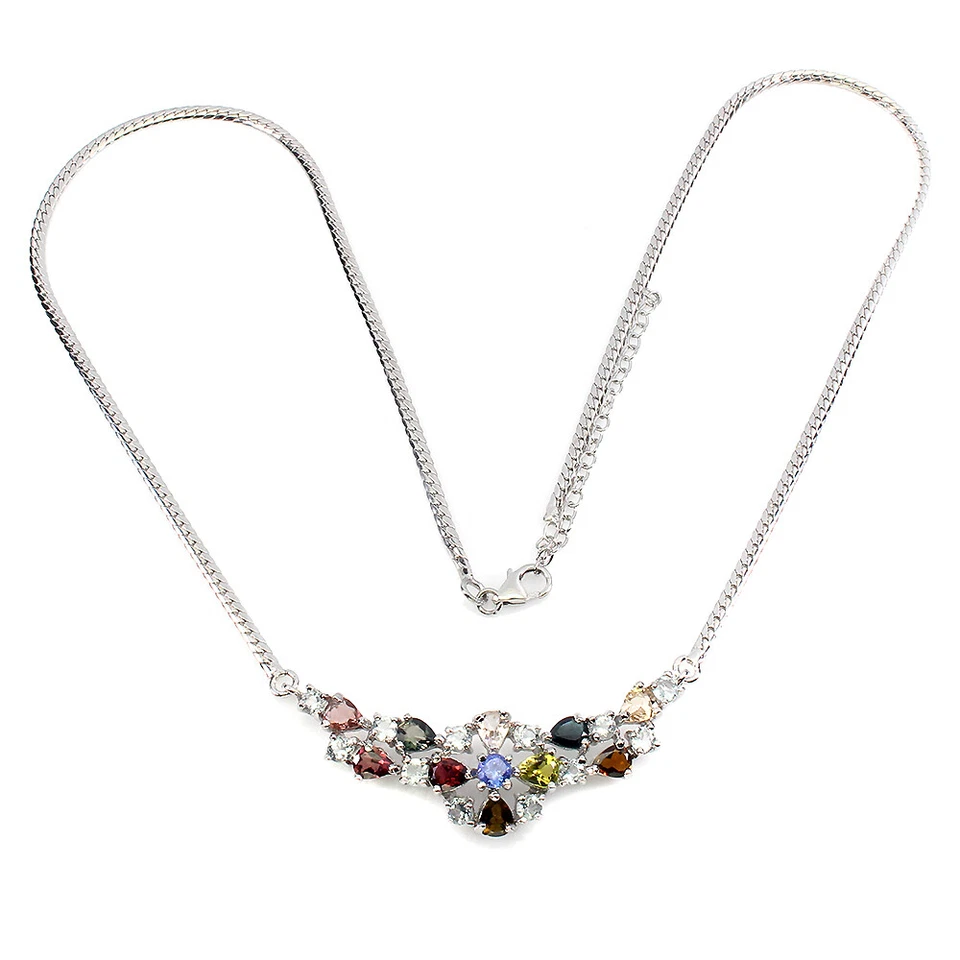 Collar de plata de ley 925 turmalina aguamarina tanzanita piedras preciosas joyería Foto 3 de 4