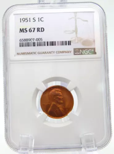 1951-S LINCOLN WHEAT BACK CENT / PENNY   NGC MS 67RD (BT675)