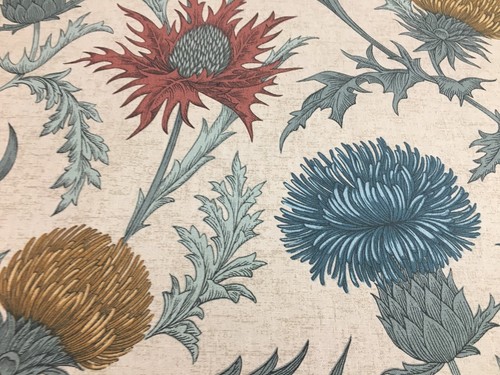 Thistle Soft Teal/Terracotta Floral Cotton 140cm wide Curtain/Craft Fabric - Picture 2 of 4