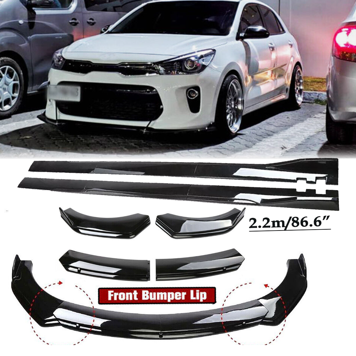 Front Bumper Lip Spoiler Splitter For Kia Rio 2001-2022 Glossy
