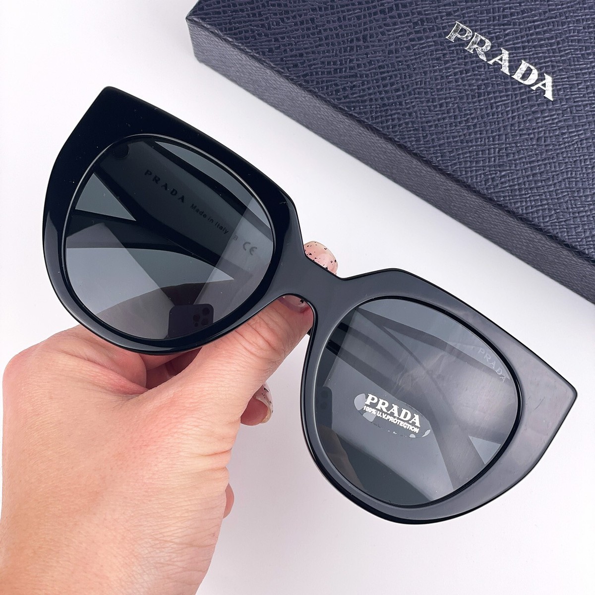 NEW Prada PR14WS 09Q-5S0 Black Talc Gray Cat Eye Oversized Women Sunglasses Prada Sunglasses PR14WS 09Q5S0 52mm Black Talc / Dark Grey  main image 3