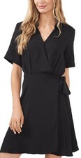 Vince Camuto Women's Black Collared V-Neck Short Sleeve Wrap Dress Size Small