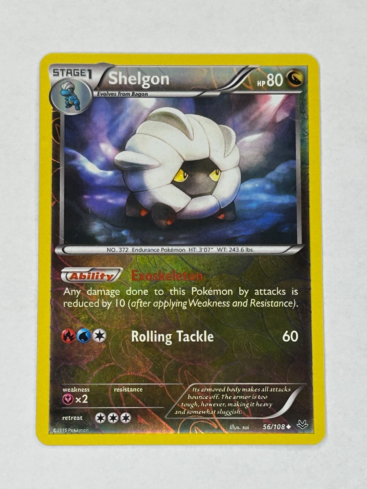 2015 Pokemon Card TCG Shelgon Roaring Skies 56/108 Reverse Holo Rare