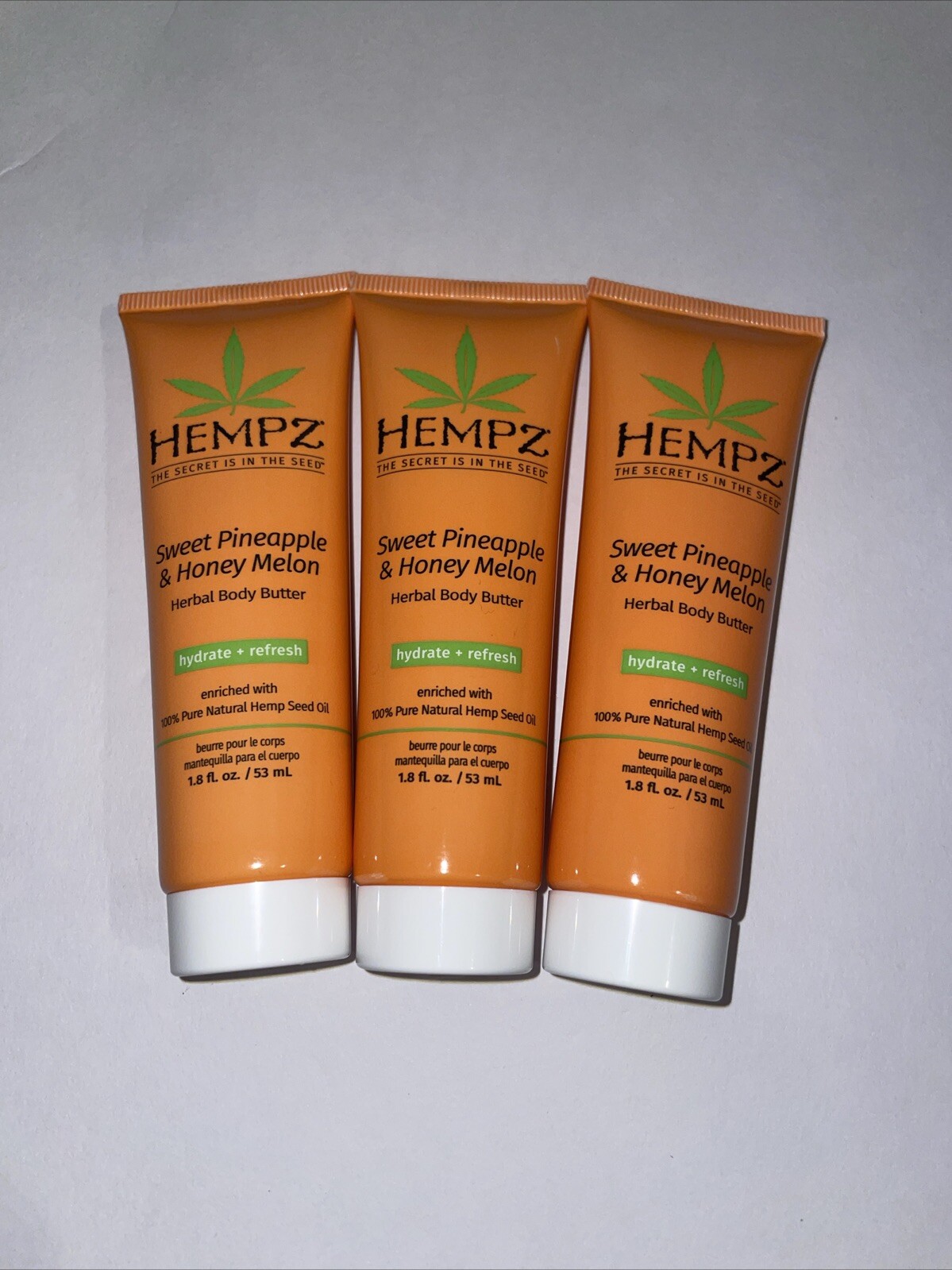 3- HEMPZ  Body Butter Moisturizer Sweet Pineapple Honey Melon 1.8oz Travel Sz
