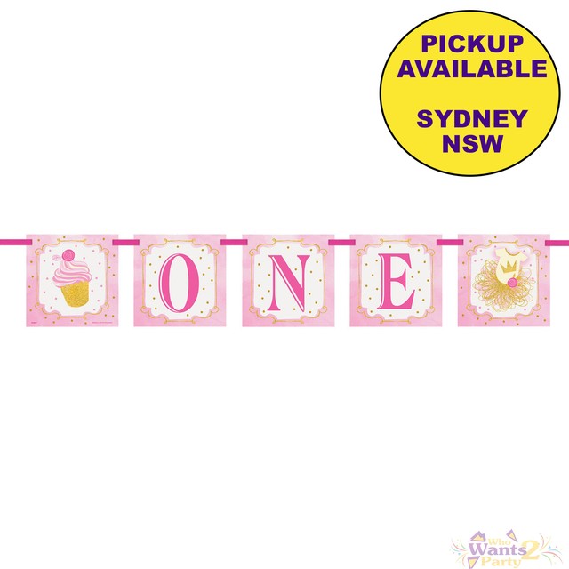 Pink And Gold Girls 1st First Birthday Party One Banner Sign