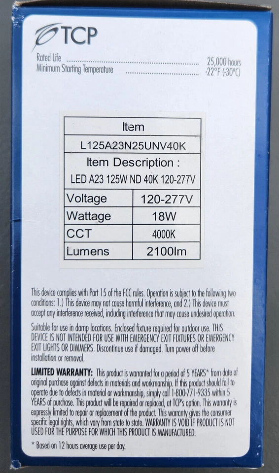 (12 Pack) TCP LED Elite 2100 Lumens - 18 Watt - 4000 Kelvin - LED A23 Light Bulb - Image 2 of 4