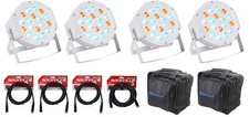 4 Rockville FHB-118 LED RGB DMX LED PAR Can Wash Lights 4 Cables Carry Bag