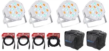 4) Rockville FHB-118 LED RGB DMX LED PAR Can Wash Lights+(4) Cables+Carry Bag