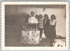 Vtg B&W Snapshot Group Women Birthday Cake Party Celebration 1949 Deckle Edge