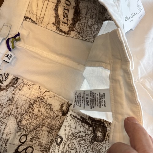 NWT SZ 36 Mens White Robert Graham Cotton Flat Front Shorts NWT 9” Drop - Picture 6 of 12
