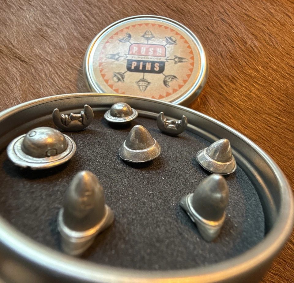 Vintage Robinwood Push Pins Metal Push Pins Thumb Tacks Aliens / Space  - Image 2 of 4