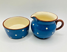 Vintage Dartmouth Pottery Blue with White Polka Dot Milk Jug & Sugar Bowl