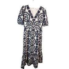 Adelyn Rae White & Navy Embroidered Dress Size S Romantic Cottagecore