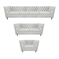 Wohnzimmer Leder Sofa Set 3Tlg PolstermöBel Weiß Komplett Chesterfield