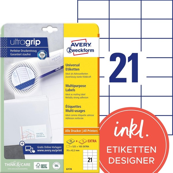 Avery Zweckform Universal-Etiketten 70 X 42,3 Mm Weiß 630 Etiketten-image