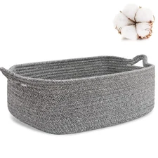 Rope Storage Basket 14.2''x 11''x 5.1'' Cotton Woven Dog Cat Toy Bins Cube Soft