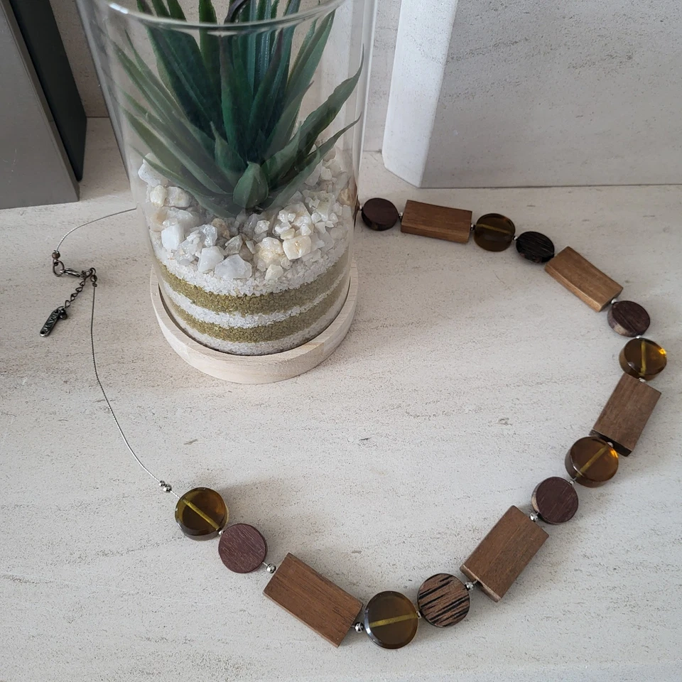 Ожерелье из длинной проволоки EAST коричневые деревянные акриловые бусины богемные ювелирные изделия - Изображение 3 из 4