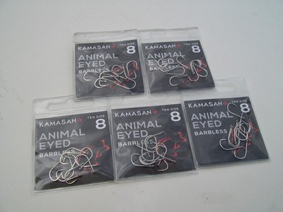 50 x Kamasan Animal Eyed Barbless. Haken Größe 8. Klassischer großer Fischhaken. Karpfen