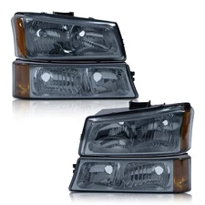 Smoky Lens Headlights for 2003-2006 Silverado/Avalanche HD, Chrome &Amber Corner