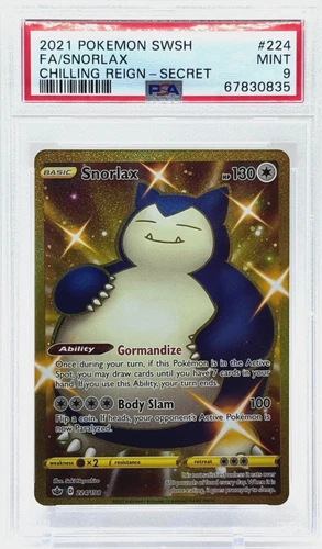 Pokemon Snorlax Chilling Reign Gold Secret Rare 224/198 PSA 9 Mint TCG
